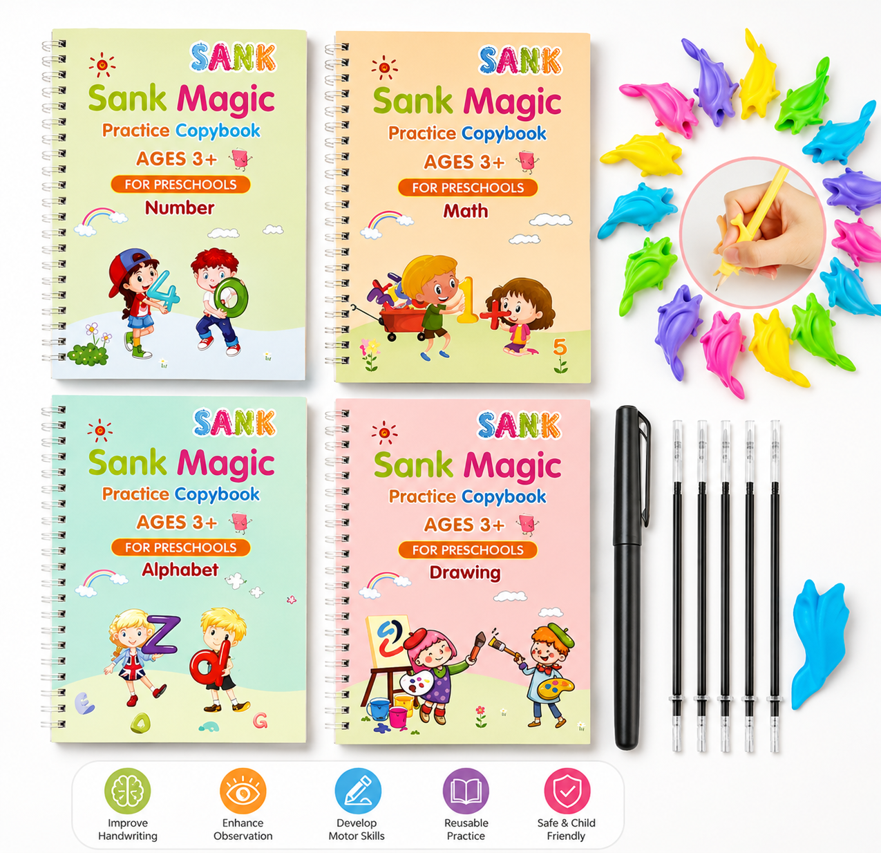 4 Pcs Magic Practice Copybook for Kids Handwriting